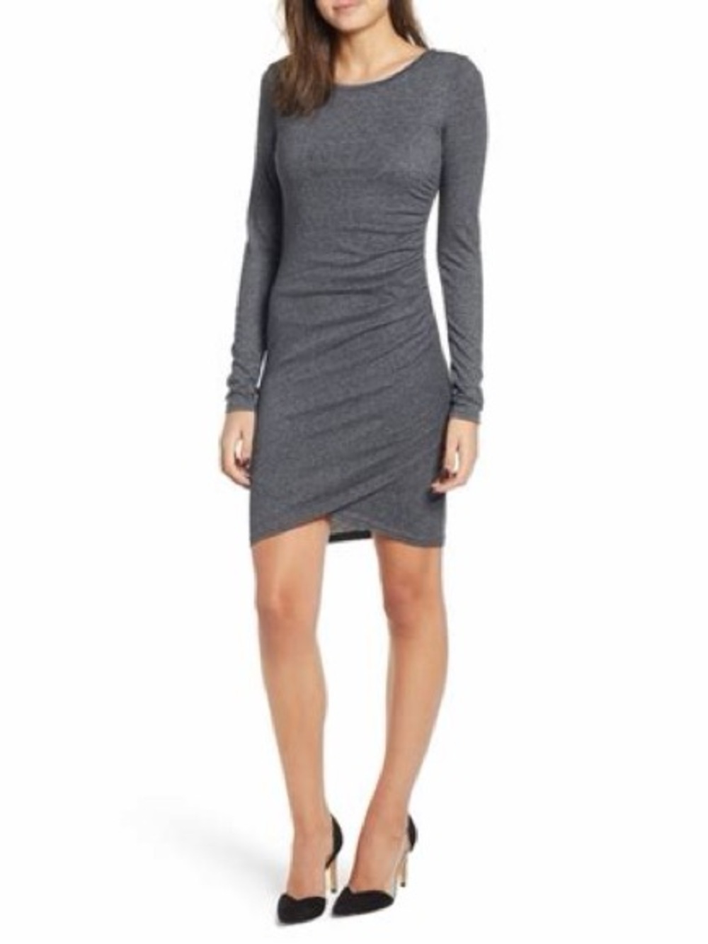 Express Charcoal Gray Long-Sleeve Bodycon Dress